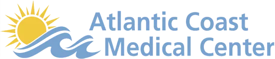 Logo of Atlantic Coast Medical Center with a yellow sun and blue wave design.